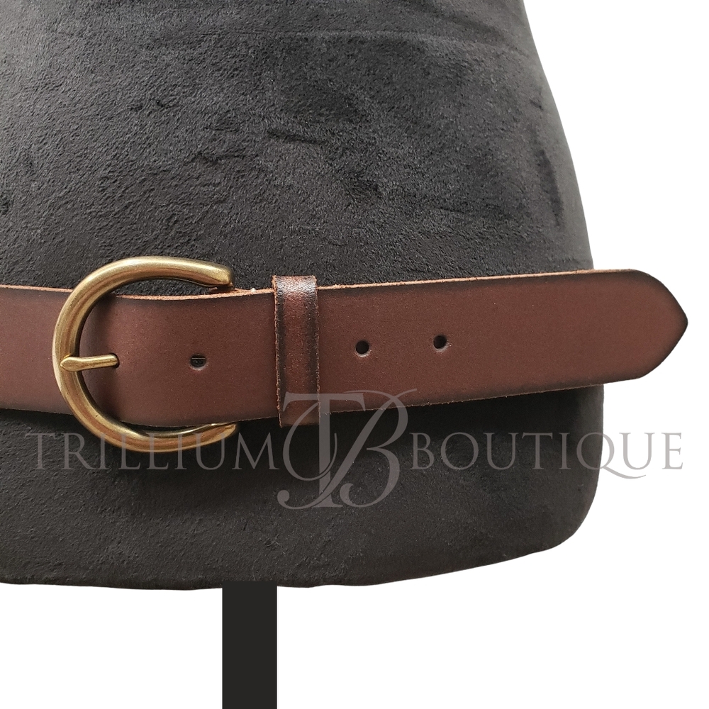 FRYE Belt Brown Flat Distressed Leather & Antiqued Buckle Vintage Inspired - Picture 2 of 6